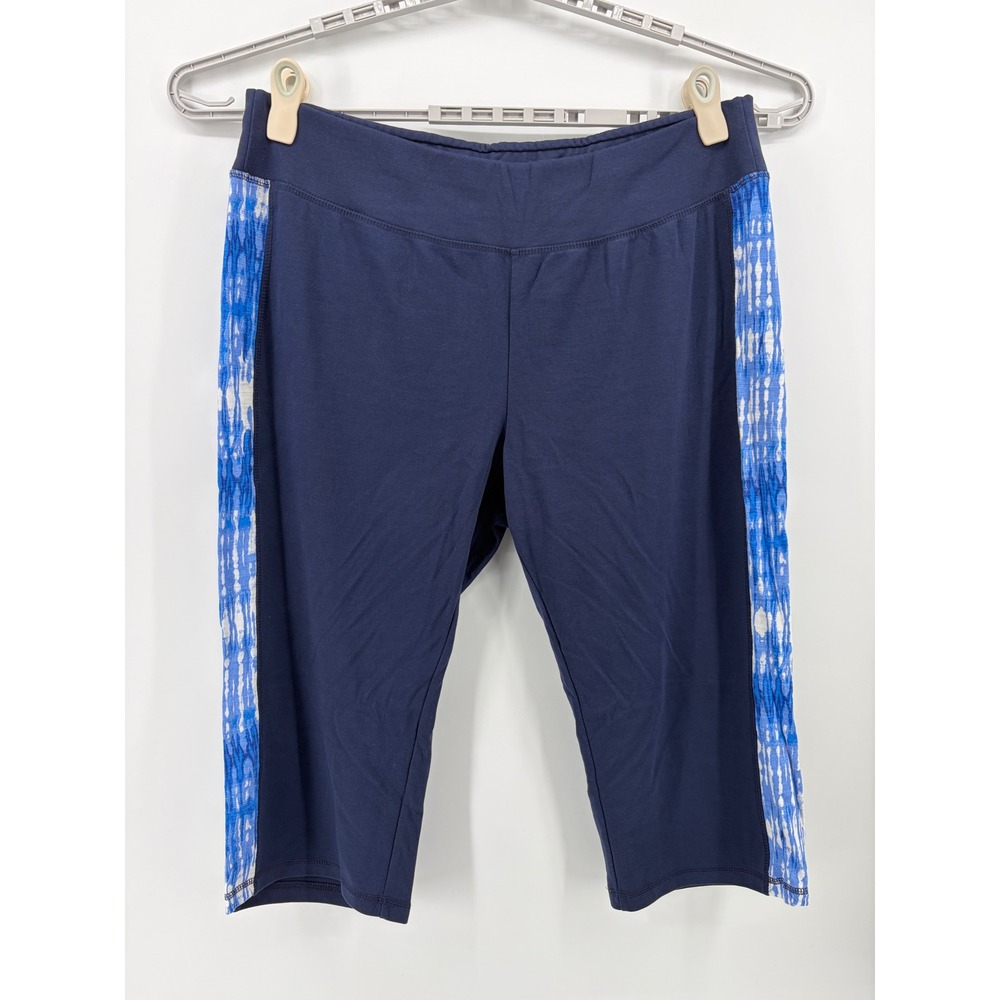 Catherines Yoga Capri Blue Womens 2X 22/24W Tie Dye Side Stripe Cotton Blend